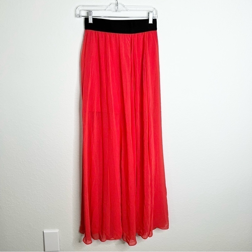 Bebe Maxi Skirt Women’s XS Dress Red Plated Side Slits Pleated Lined Mini B27 - Picture 4 of 10